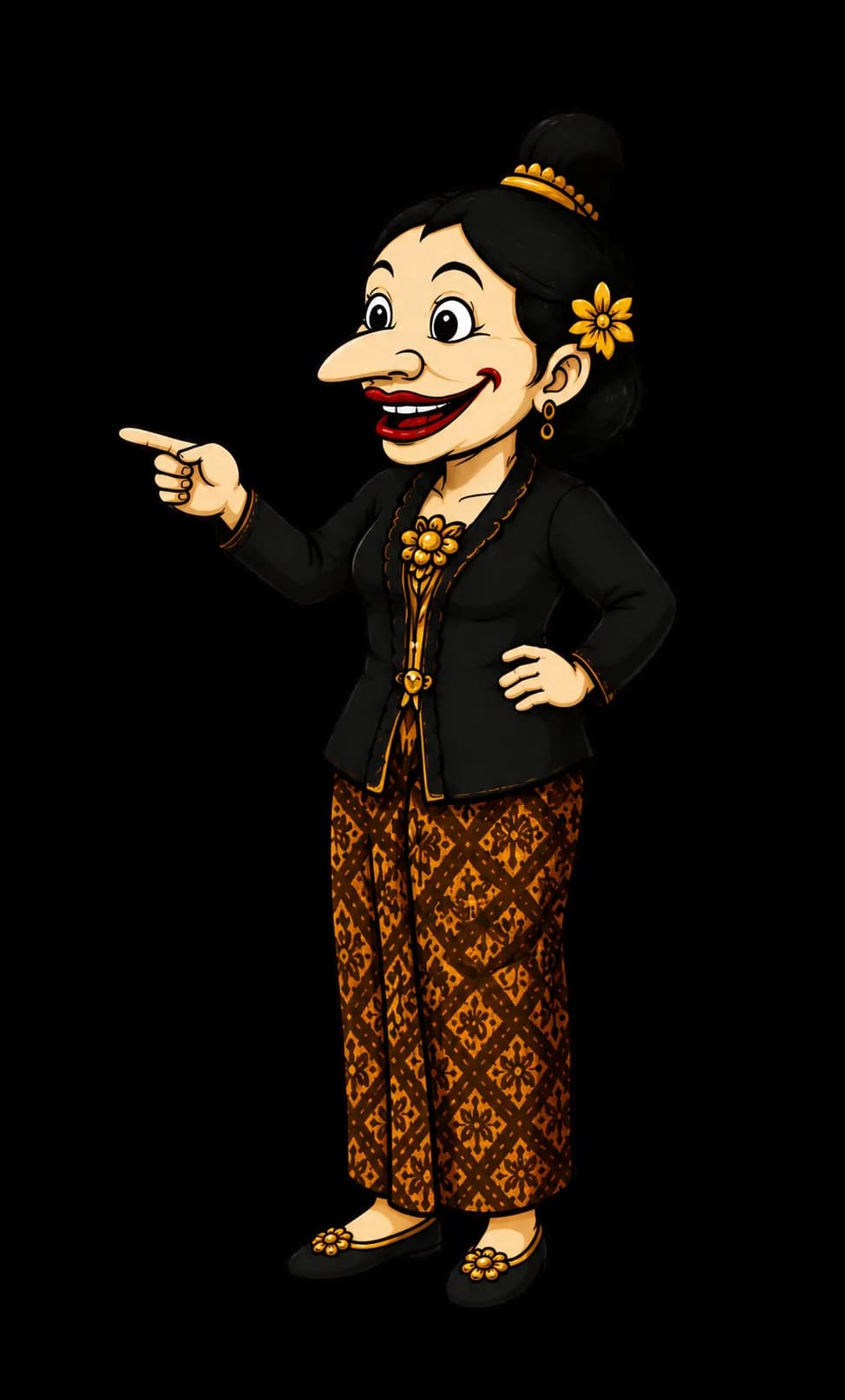 Tokoh ilustrasi wanita Sunda menunjuk ke tengah
